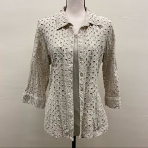 Denim & Co 3/4 Sleeve Eyelet Button Down Shirt & Tank